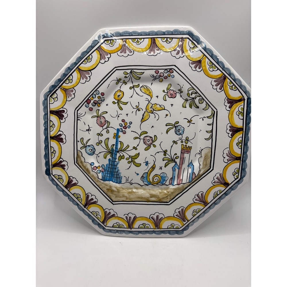 Berardos Fait-Main Octagonal Decorative Plate Hand Painted Ceramic Wall Art 486